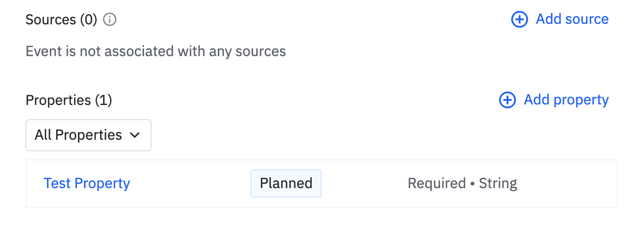 이벤트 프로퍼티 설정 화면