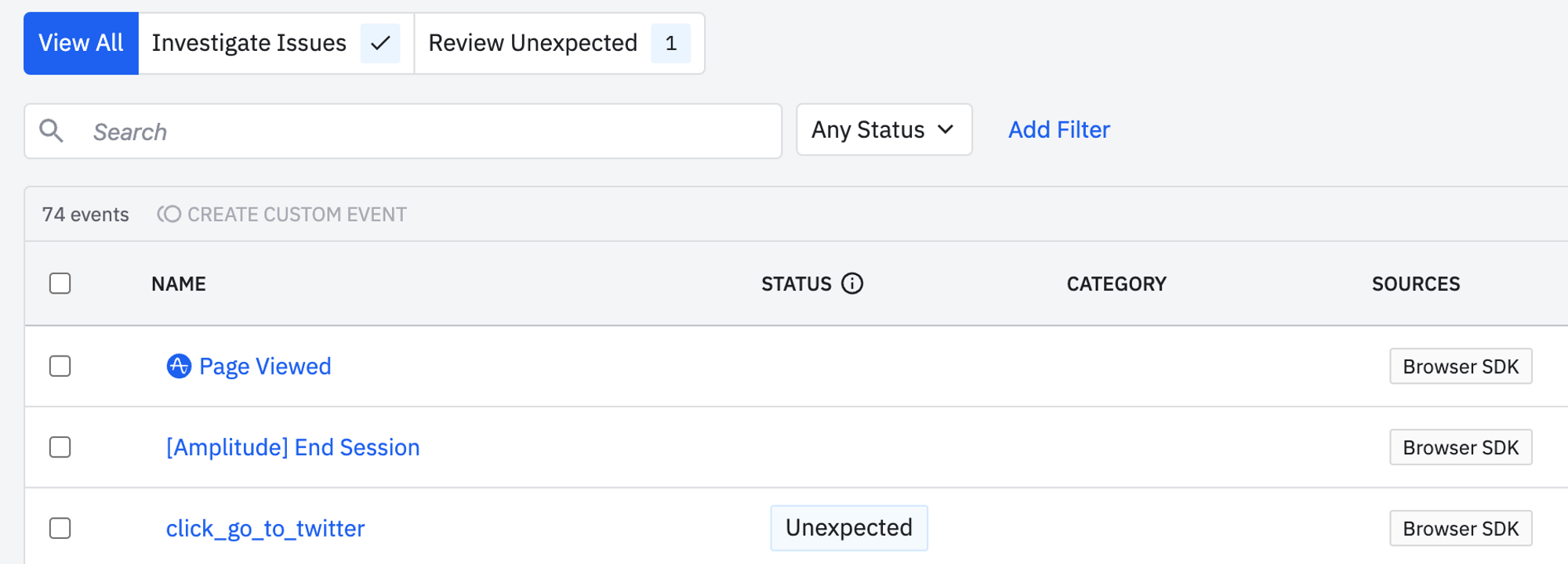 Unexpected 이벤트 조회